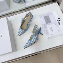 Load image into Gallery viewer, Dior Women J Adior Slingback Pump Cornflower Blue Cotton Embroidery with Micro Houndstooth Motif