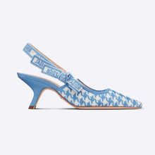 Load image into Gallery viewer, Dior Women J Adior Slingback Pump Cornflower Blue Cotton Embroidery with Micro Houndstooth Motif