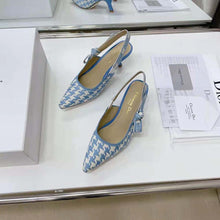 Load image into Gallery viewer, Dior Women J Adior Slingback Pump Cornflower Blue Cotton Embroidery with Micro Houndstooth Motif