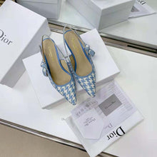 Load image into Gallery viewer, Dior Women J Adior Slingback Pump Cornflower Blue Cotton Embroidery with Micro Houndstooth Motif