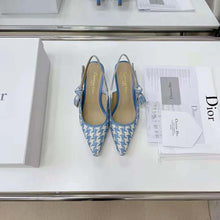Load image into Gallery viewer, Dior Women J Adior Slingback Pump Cornflower Blue Cotton Embroidery with Micro Houndstooth Motif