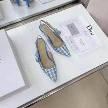 Load image into Gallery viewer, Dior Women J Adior Slingback Pump Cornflower Blue Cotton Embroidery with Micro Houndstooth Motif