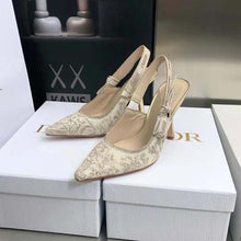 Load image into Gallery viewer, Dior Women J adior Slingback Pump White and Gold-Tone Toile de Jouy Embroidered Cotton