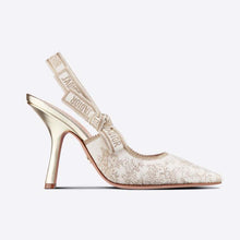 Load image into Gallery viewer, Dior Women J adior Slingback Pump White and Gold-Tone Toile de Jouy Embroidered Cotton
