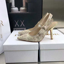 Load image into Gallery viewer, Dior Women J adior Slingback Pump White and Gold-Tone Toile de Jouy Embroidered Cotton