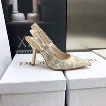 Load image into Gallery viewer, Dior Women J adior Slingback Pump White and Gold-Tone Toile de Jouy Embroidered Cotton