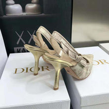 Load image into Gallery viewer, Dior Women J adior Slingback Pump White and Gold-Tone Toile de Jouy Embroidered Cotton