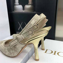 Load image into Gallery viewer, Dior Women J adior Slingback Pump White and Gold-Tone Toile de Jouy Embroidered Cotton