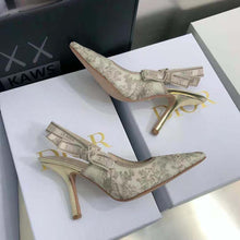 Load image into Gallery viewer, Dior Women J adior Slingback Pump White and Gold-Tone Toile de Jouy Embroidered Cotton