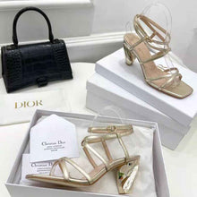 Load image into Gallery viewer, Dior Women Rhodes Heeled Sandal Gold-Tone Laminated Lambskin