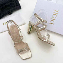 Load image into Gallery viewer, Dior Women Rhodes Heeled Sandal Gold-Tone Laminated Lambskin