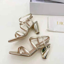 Load image into Gallery viewer, Dior Women Rhodes Heeled Sandal Gold-Tone Laminated Lambskin