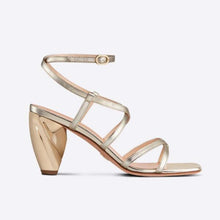 Load image into Gallery viewer, Dior Women Rhodes Heeled Sandal Gold-Tone Laminated Lambskin