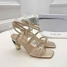 Load image into Gallery viewer, Dior Women Rhodes Heeled Sandal Gold-Tone Laminated Lambskin