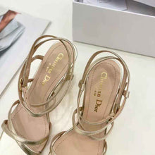 Load image into Gallery viewer, Dior Women Rhodes Heeled Sandal Gold-Tone Laminated Lambskin