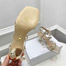 Load image into Gallery viewer, Dior Women Rhodes Heeled Sandal Gold-Tone Laminated Lambskin
