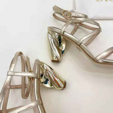 Load image into Gallery viewer, Dior Women Rhodes Heeled Sandal Gold-Tone Laminated Lambskin