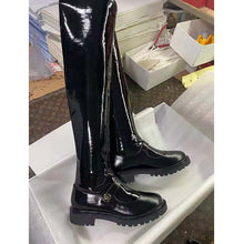 Load image into Gallery viewer, Dior Women Shoes D-Doll Thigh Boot Black Crinkled and Stretch Patent Calfskin