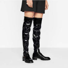 Load image into Gallery viewer, Dior Women Shoes D-Doll Thigh Boot Black Crinkled and Stretch Patent Calfskin