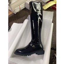 Load image into Gallery viewer, Dior Women Shoes D-Doll Thigh Boot Black Crinkled and Stretch Patent Calfskin