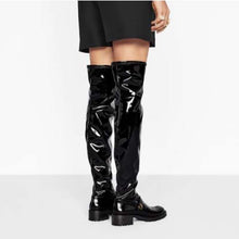 Load image into Gallery viewer, Dior Women Shoes D-Doll Thigh Boot Black Crinkled and Stretch Patent Calfskin