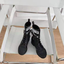 Load image into Gallery viewer, Dior Women Shoes D-Major Ankle Boot Black White Technical Fabric Black Calfskin