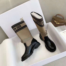 Load image into Gallery viewer, Dior Women Shoes D-Major Boot Taupe Black Technical Fabric Black Calfskin