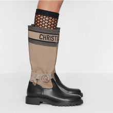 Load image into Gallery viewer, Dior Women Shoes D-Major Boot Taupe Black Technical Fabric Black Calfskin