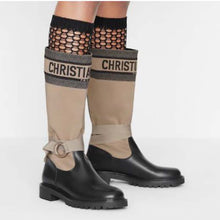 Load image into Gallery viewer, Dior Women Shoes D-Major Boot Taupe Black Technical Fabric Black Calfskin