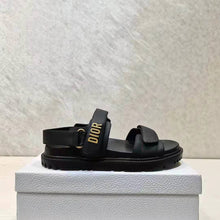 Load image into Gallery viewer, Dior Women Shoes DiorAct Sandal Black Lambskin Gold-Finish Metal DIOR Signature