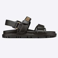 Load image into Gallery viewer, Dior Women Shoes DiorAct Sandal Black Lambskin Gold-Finish Metal DIOR Signature