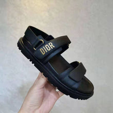 Load image into Gallery viewer, Dior Women Shoes DiorAct Sandal Black Lambskin Gold-Finish Metal DIOR Signature