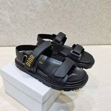 Load image into Gallery viewer, Dior Women Shoes DiorAct Sandal Black Lambskin Gold-Finish Metal DIOR Signature