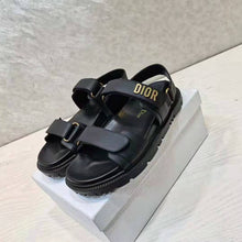 Load image into Gallery viewer, Dior Women Shoes DiorAct Sandal Black Lambskin Gold-Finish Metal DIOR Signature