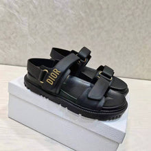 Load image into Gallery viewer, Dior Women Shoes DiorAct Sandal Black Lambskin Gold-Finish Metal DIOR Signature