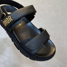 Load image into Gallery viewer, Dior Women Shoes DiorAct Sandal Black Lambskin Gold-Finish Metal DIOR Signature