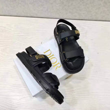 Load image into Gallery viewer, Dior Women Shoes DiorAct Sandal Black Lambskin Gold-Finish Metal DIOR Signature