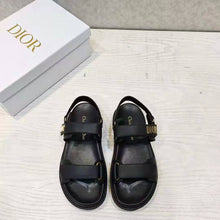 Load image into Gallery viewer, Dior Women Shoes DiorAct Sandal Black Lambskin Gold-Finish Metal DIOR Signature