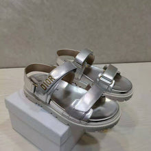 Load image into Gallery viewer, Dior Women Shoes DiorAct Sandal Silver-Tone Shiny Laminated Calfskin