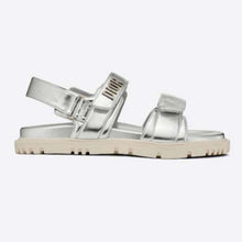 Load image into Gallery viewer, Dior Women Shoes DiorAct Sandal Silver-Tone Shiny Laminated Calfskin