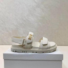 Load image into Gallery viewer, Dior Women Shoes DiorAct Sandal White Lambskin Gold-Finish Metal DIOR Signature