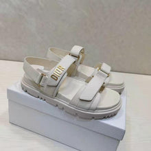 Load image into Gallery viewer, Dior Women Shoes DiorAct Sandal White Lambskin Gold-Finish Metal DIOR Signature