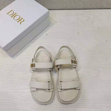 Load image into Gallery viewer, Dior Women Shoes DiorAct Sandal White Lambskin Gold-Finish Metal DIOR Signature