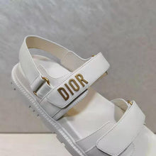 Load image into Gallery viewer, Dior Women Shoes DiorAct Sandal White Lambskin Gold-Finish Metal DIOR Signature