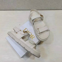 Load image into Gallery viewer, Dior Women Shoes DiorAct Sandal White Lambskin Gold-Finish Metal DIOR Signature