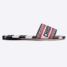 Load image into Gallery viewer, Dior Women Shoes Dway Dioramour Slide White Black Red D-Chess Heart Embroidered Cotton