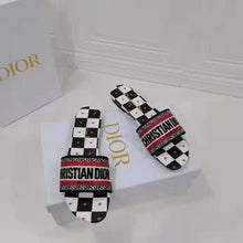 Load image into Gallery viewer, Dior Women Shoes Dway Dioramour Slide White Black Red D-Chess Heart Embroidered Cotton
