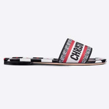 Load image into Gallery viewer, Dior Women Shoes Dway Dioramour Slide White Black Red D-Chess Heart Embroidered Cotton