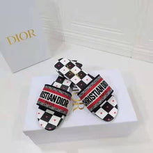Load image into Gallery viewer, Dior Women Shoes Dway Dioramour Slide White Black Red D-Chess Heart Embroidered Cotton