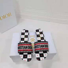 Load image into Gallery viewer, Dior Women Shoes Dway Dioramour Slide White Black Red D-Chess Heart Embroidered Cotton